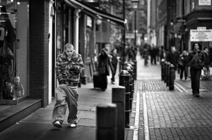 teenager walks on street